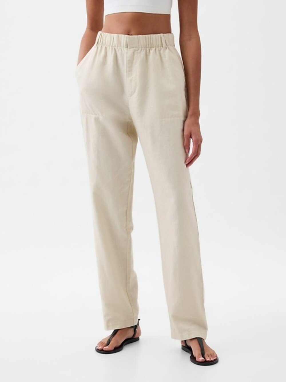 GAP Cream Elastic-Waist Chino Pants